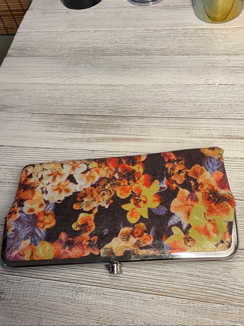 Hobo International Lauren Leather Double Frame Kisslock Clutch Purse Wallet EUC